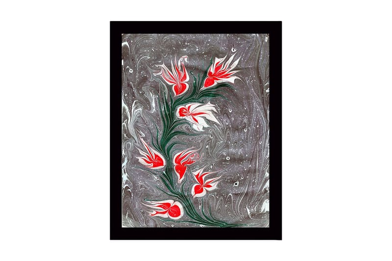 Inramad Canvastavla i trä - 41x56 cm - Blomstrande gren med röda och vita blommor, Röd / Vit / Grå