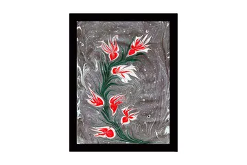 Inramad Canvastavla i trä - 41x56 cm - Blomstrande gren med röda och vita blommor - Röd / Vit / Grå - Inredning - Tavlor & posters - Canvastavla