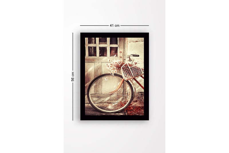 Inramad Canvastavla i trä - 41x56 cm - Cykel med korg fylld av blommor vid en gammal dörr - Beige / Rostbrun / Vit - Inredning - Tavlor & posters - Canvastavla