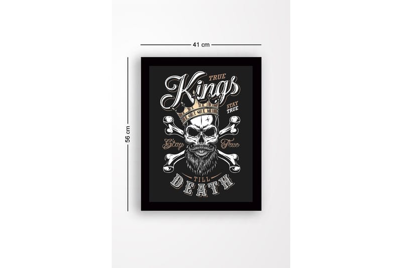Inramad Canvastavla i trä - 41x56 cm - Dödskalle med krona och korslagda benknotor - Svart / Vit / Guld - Inredning - Tavlor & posters - Canvastavla
