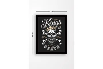 Inramad Canvastavla i trä - 41x56 cm - Dödskalle med krona och korslagda benknotor - Svart / Vit / Guld - Inredning - Tavlor & posters - Canvastavla