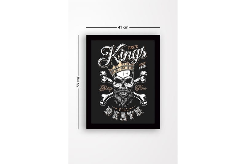 Inramad Canvastavla i trä - 41x56 cm - Dödskalle med krona och korslagda benknotor - Svart / Vit / Guld - Inredning - Tavlor & posters - Canvastavla