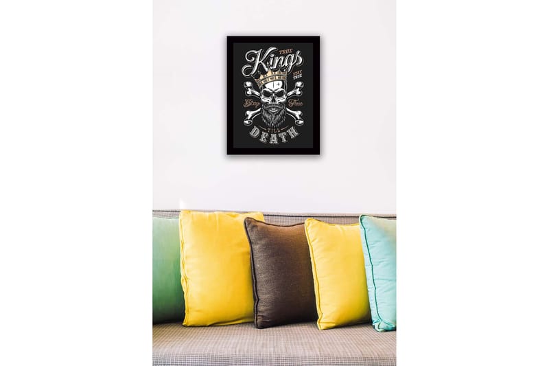 Inramad Canvastavla i trä - 41x56 cm - Dödskalle med krona och korslagda benknotor - Svart / Vit / Guld - Inredning - Tavlor & posters - Canvastavla