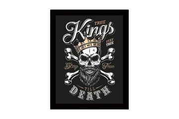 Inramad Canvastavla i trä - 41x56 cm - Dödskalle med krona och korslagda benknotor - Svart / Vit / Guld - Inredning - Tavlor & posters - Canvastavla