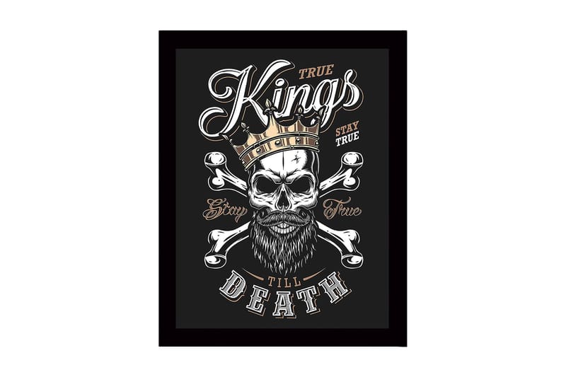 Inramad Canvastavla i trä - 41x56 cm - Dödskalle med krona och korslagda benknotor - Svart / Vit / Guld - Inredning - Tavlor & posters - Canvastavla