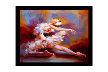 Inramad Canvastavla i trä - 41x56 cm - Dansande ballerina i en färgsprakande klänning - Röd / Vit / Orange - Inredning - Tavlor & posters - Canvastavla