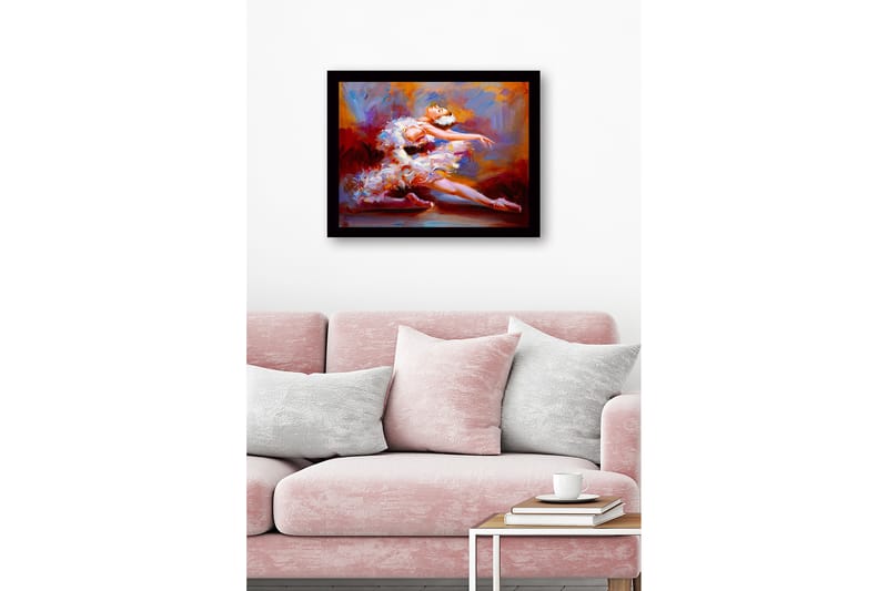 Inramad Canvastavla i trä - 41x56 cm - Dansande ballerina i en färgsprakande klänning - Röd / Vit / Orange - Inredning - Tavlor & posters - Canvastavla