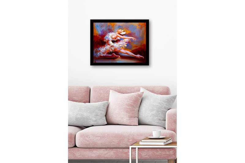 Inramad Canvastavla i trä - 41x56 cm - Dansande ballerina i en färgsprakande klänning - Röd / Vit / Orange - Inredning - Tavlor & posters - Canvastavla
