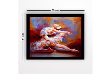 Inramad Canvastavla i trä - 41x56 cm - Dansande ballerina i en färgsprakande klänning - Röd / Vit / Orange - Inredning - Tavlor & posters - Canvastavla