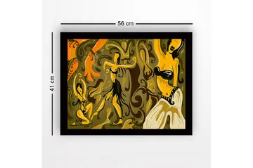 Inramad Canvastavla i trä - 41x56 cm - Dansande kvinnor i en färgglad och abstrakt komposition - Guld / Orange / Brun - Inredning - Tavlor & posters - Canvastavla