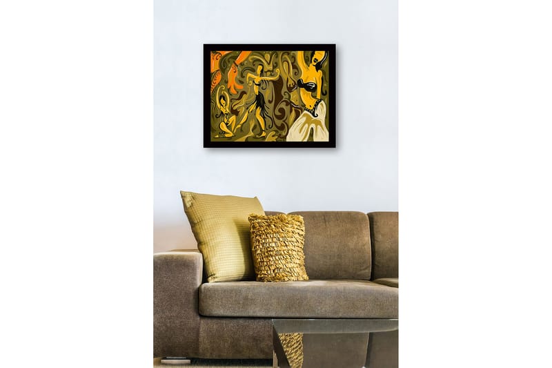 Inramad Canvastavla i trä - 41x56 cm - Dansande kvinnor i en färgglad och abstrakt komposition - Guld / Orange / Brun - Inredning - Tavlor & posters - Canvastavla