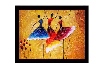 Inramad Canvastavla i trä - 41x56 cm - Dansande kvinnor i färgglada klänningar - Blå / Röd / Gul - Inredning - Tavlor & posters - Canvastavla