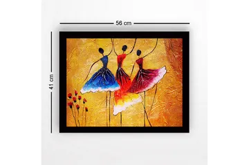 Inramad Canvastavla i trä - 41x56 cm - Dansande kvinnor i färgglada klänningar - Blå / Röd / Gul - Inredning - Tavlor & posters - Canvastavla