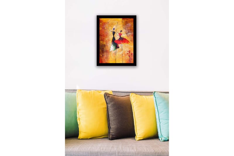 Inramad Canvastavla i trä - 41x56 cm - Dansande par i färgglada klänningar - Röd / Svart / Gul - Inredning - Tavlor & posters - Canvastavla