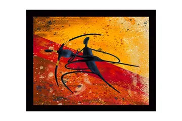 Inramad Canvastavla i trä - 41x56 cm - Dansande par i abstrakt stil - Guld / Röd / Svart - Inredning - Tavlor & posters - Canvastavla