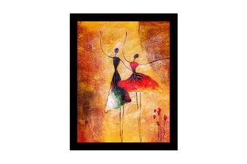 Inramad Canvastavla i trä - 41x56 cm - Dansande par i färgglada klänningar - Röd / Svart / Gul - Inredning - Tavlor & posters - Canvastavla