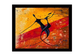 Inramad Canvastavla i trä - 41x56 cm - Dansande par i abstrakt stil - Svart / Orange / Gul - Inredning - Tavlor & posters - Canvastavla