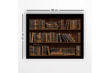 Inramad Canvastavla i trä - 41x56 cm - Detaljerad bokhylla med gamla böcker i varierande färger och storlekar - Brun / Beige / Svart - Inredning - Tavlor & posters - Canvastavla