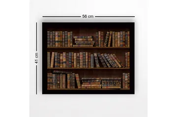 Inramad Canvastavla i trä - 41x56 cm - Detaljerad bokhylla med gamla böcker i varierande färger och storlekar - Brun / Beige / Svart - Inredning - Tavlor & posters - Canvastavla