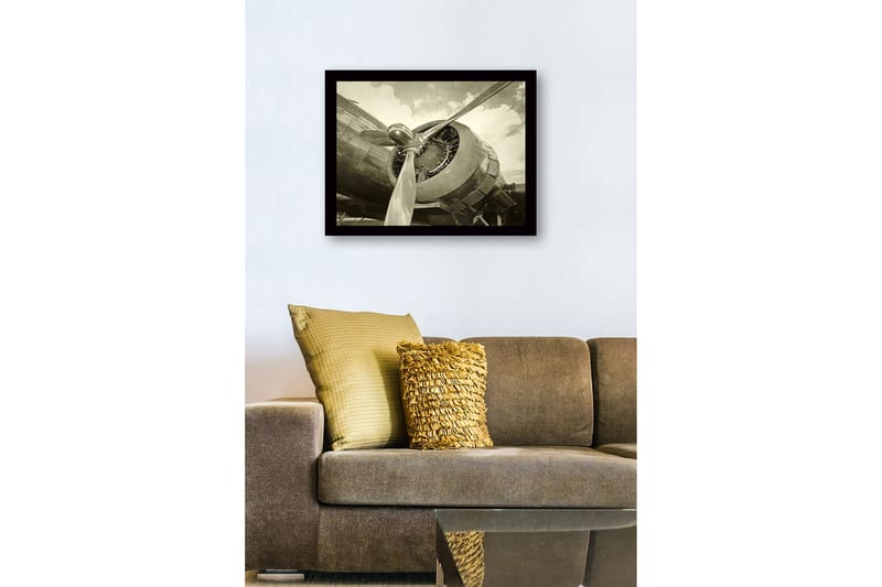 Inramad Canvastavla i trä - 41x56 cm - Detaljerad närbild av en flygplanspropeller och motor - Grå / Svart / Silver - Inredning - Tavlor & posters - Canvastavla