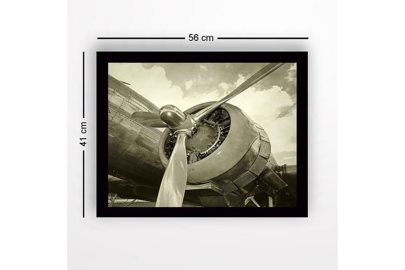 Inramad Canvastavla i trä - 41x56 cm - Detaljerad närbild av en flygplanspropeller och motor - Grå / Svart / Silver - Inredning - Tavlor & posters - Canvastavla