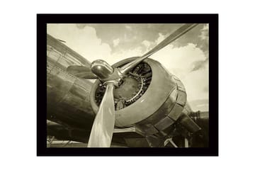 Inramad Canvastavla i trä - 41x56 cm - Detaljerad närbild av en flygplanspropeller och motor - Grå / Svart / Silver - Inredning - Tavlor & posters - Canvastavla