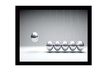 Inramad Canvastavla i trä - 41x56 cm - Dynamisk komposition med hängande metallkulor i rörelse - Silver / Grå - Inredning - Tavlor & posters - Canvastavla
