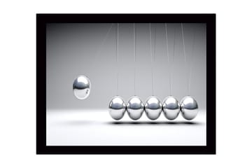 Inramad Canvastavla i trä - 41x56 cm - Dynamisk komposition med hängande metallkulor i rörelse - Silver / Grå - Inredning - Tavlor & posters - Canvastavla