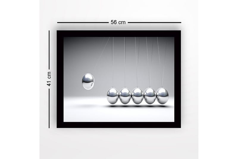 Inramad Canvastavla i trä - 41x56 cm - Dynamisk komposition med hängande metallkulor i rörelse - Silver / Grå - Inredning - Tavlor & posters - Canvastavla