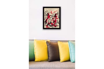 Inramad Canvastavla i trä - 41x56 cm - Dynamisk komposition med tre figurer i rörelse - Röd / Svart / Beige - Inredning - Tavlor & posters - Canvastavla