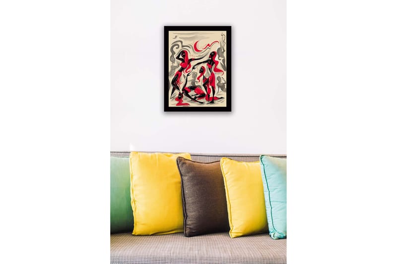 Inramad Canvastavla i trä - 41x56 cm - Dynamisk komposition med tre figurer i rörelse - Röd / Svart / Beige - Inredning - Tavlor & posters - Canvastavla