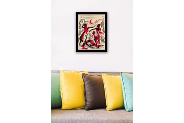 Inramad Canvastavla i trä - 41x56 cm - Dynamisk komposition med tre figurer i rörelse - Röd / Svart / Beige - Inredning - Tavlor & posters - Canvastavla