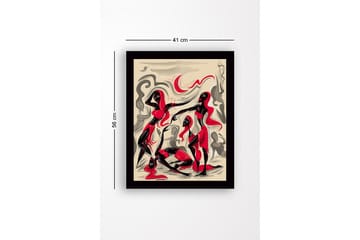Inramad Canvastavla i trä - 41x56 cm - Dynamisk komposition med tre figurer i rörelse - Röd / Svart / Beige - Inredning - Tavlor & posters - Canvastavla