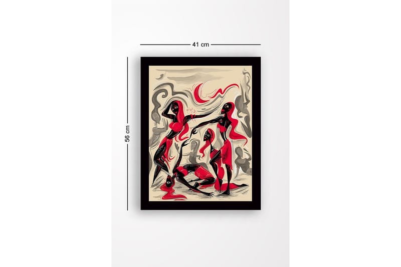 Inramad Canvastavla i trä - 41x56 cm - Dynamisk komposition med tre figurer i rörelse - Röd / Svart / Beige - Inredning - Tavlor & posters - Canvastavla