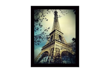 Inramad Canvastavla i trä - 41x56 cm - Eiffeltornet i majestätisk vinkel - Beige / Blå / Grön - Inredning - Tavlor & posters - Canvastavla