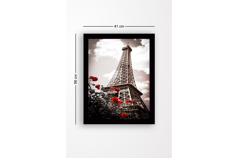 Inramad Canvastavla i trä - 41x56 cm - Eiffeltornet omgiven av röda rosor - Röd / Svart / Grå - Inredning - Tavlor & posters - Canvastavla