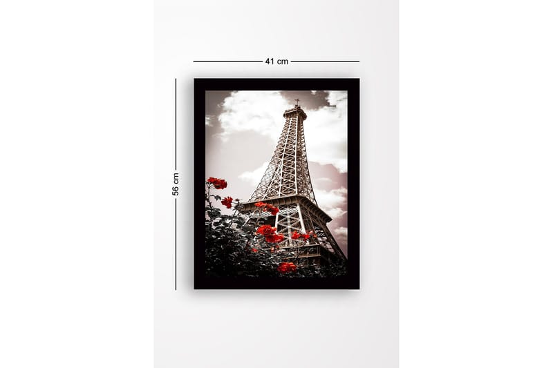 Inramad Canvastavla i trä - 41x56 cm - Eiffeltornet omgiven av röda rosor - Röd / Svart / Grå - Inredning - Tavlor & posters - Canvastavla
