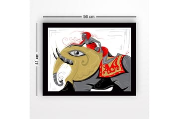 Inramad Canvastavla i trä - 41x56 cm - Elefant med en kvinna i röd klänning som rider på dess rygg - Guld / Röd / Svart - Inredning - Tavlor & posters - Canvastavla