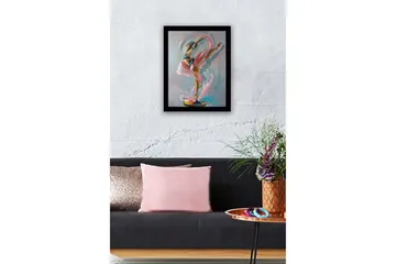 Inramad Canvastavla i trä - 41x56 cm - Elegant balettdansös i en dynamisk pose - Rosa / Blå / Beige - Inredning - Tavlor & posters - Canvastavla