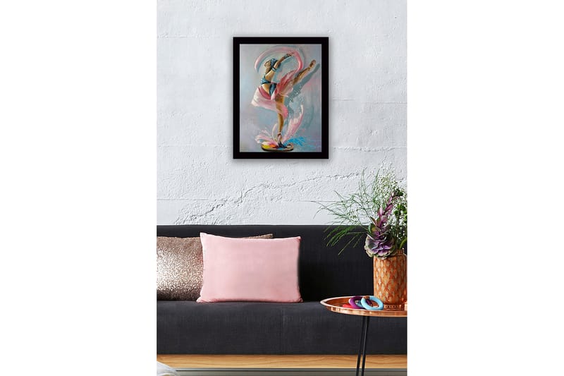 Inramad Canvastavla i trä - 41x56 cm - Elegant balettdansös i en dynamisk pose - Rosa / Blå / Beige - Inredning - Tavlor & posters - Canvastavla