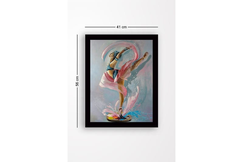 Inramad Canvastavla i trä - 41x56 cm - Elegant balettdansös i en dynamisk pose - Rosa / Blå / Beige - Inredning - Tavlor & posters - Canvastavla