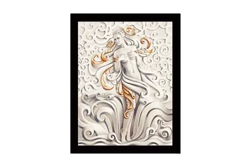 Inramad Canvastavla i trä - 41x56 cm - Elegant figur av en kvinna omgiven av svängande moln och vågor - Grå / Beige / Orange - Inredning - Tavlor & posters - Canvastavla