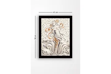Inramad Canvastavla i trä - 41x56 cm - Elegant figur av en kvinna omgiven av svängande moln och vågor - Grå / Beige / Orange - Inredning - Tavlor & posters - Canvastavla