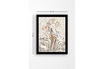 Inramad Canvastavla i trä - 41x56 cm - Elegant figur av en kvinna omgiven av svängande moln och vågor - Grå / Beige / Orange - Inredning - Tavlor & posters - Canvastavla