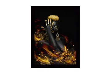 Inramad Canvastavla i trä - 41x56 cm - Elegant kvinna med guldiga detaljer och svart bakgrund - Svart / Guld - Inredning - Tavlor & posters - Canvastavla