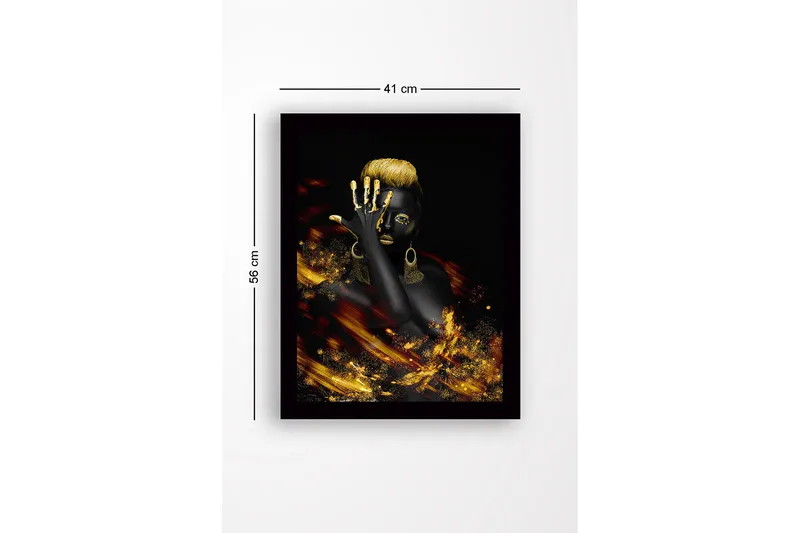 Inramad Canvastavla i trä - 41x56 cm - Elegant kvinna med guldiga detaljer och svart bakgrund - Svart / Guld - Inredning - Tavlor & posters - Canvastavla