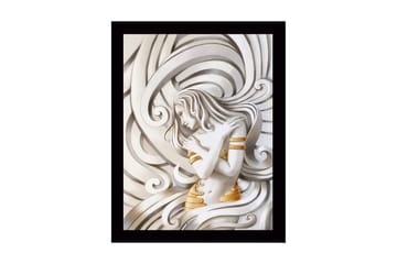 Inramad Canvastavla i trä - 41x56 cm - Elegant kvinna omgiven av svängande linjer - Vit / Guld / Grå - Inredning - Tavlor & posters - Canvastavla