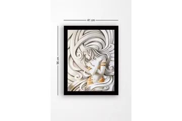 Inramad Canvastavla i trä - 41x56 cm - Elegant kvinna omgiven av svängande linjer - Vit / Guld / Grå - Inredning - Tavlor & posters - Canvastavla