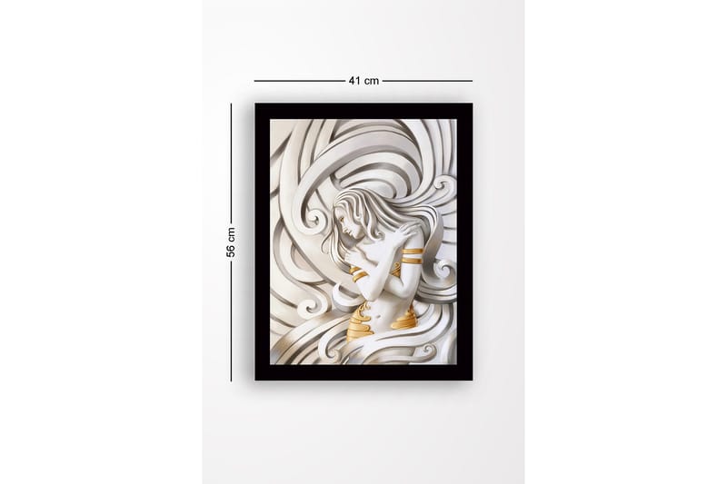 Inramad Canvastavla i trä - 41x56 cm - Elegant kvinna omgiven av svängande linjer - Vit / Guld / Grå - Inredning - Tavlor & posters - Canvastavla