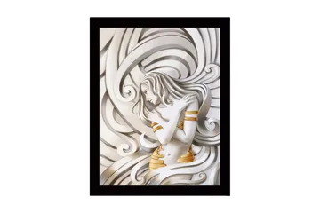 Inramad Canvastavla i trä - 41x56 cm - Elegant kvinna omgiven av svängande linjer - Vit / Guld / Grå - Inredning - Tavlor & posters - Canvastavla